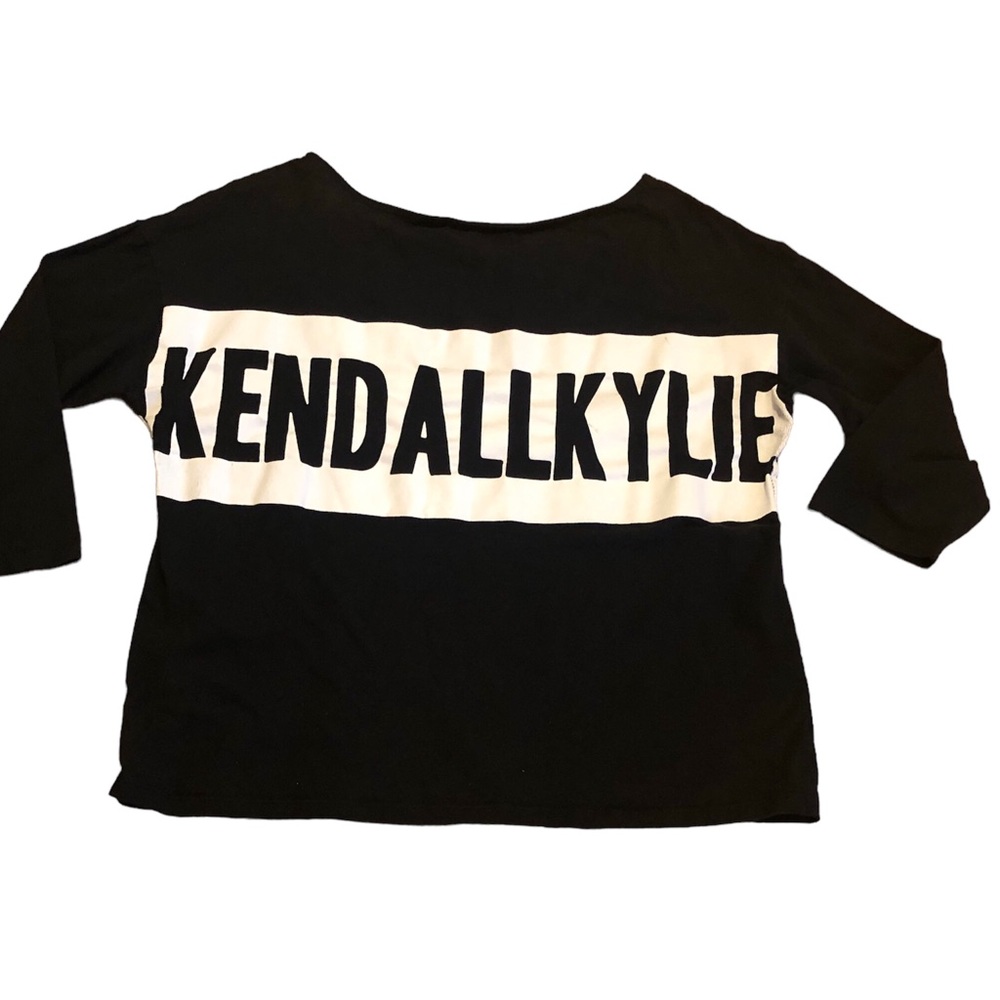 Kendall and Kylie Black White Spell Out Front and Back Color Block Crop Top